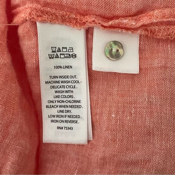 Rachel Roy Shirt Top Womens Sz M Salmon Linen Button Up Short Sleeve Rolled Cuff - Picture 10 of 12